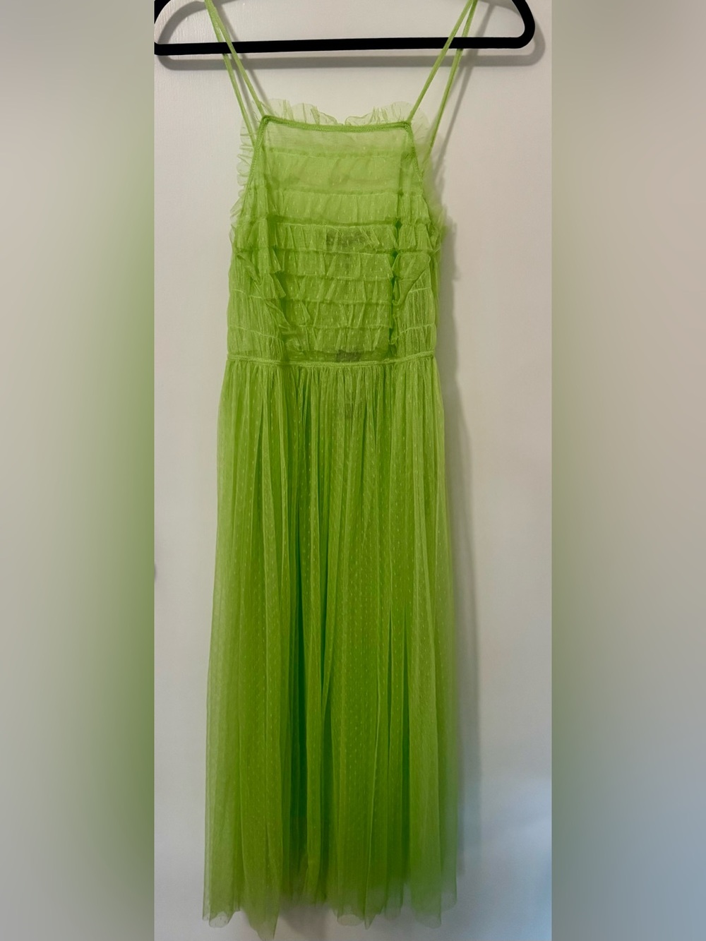 Romeo & Juliet Couture Lime Green Tulle Ruffle Maxi Dress